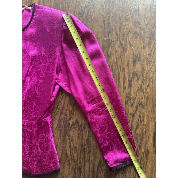 VTG Jack Mulqueen Silk Blouse Peplum Pink Print Black Button Up Womens Size 14 - Picture 7 of 12